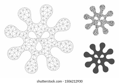 Mesh virus model with triangle mosaic icon. Wire carcass triangular mesh of virus. Vector mosaic of triangle parts in variable sizes, and color tints. Abstract flat mesh virus, built from triangles.