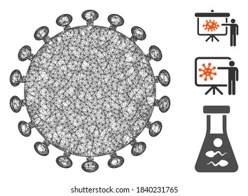 Mesh virus shell polygonal web icon vector illustration. Model is based on virus shell flat icon. Triangular mesh forms abstract virus shell flat model.