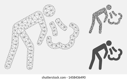 Mesh vomiting model with triangle mosaic icon. Wire frame polygonal mesh of vomiting. Vector mosaic of triangle elements in variable sizes, and color shades. Abstract flat mesh vomiting,