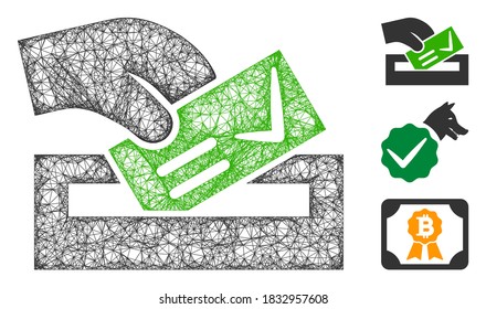 Mesh vote here polygonal web icon vector illustration. Model is based on vote here flat icon. Triangular net forms abstract vote here flat model.