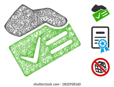 Voto en malla sí ilustración vectorial de icono web poligonal. El modelo se basa en el icono de "vote sí". La malla triangular forma el voto abstracto sí modelo plano.