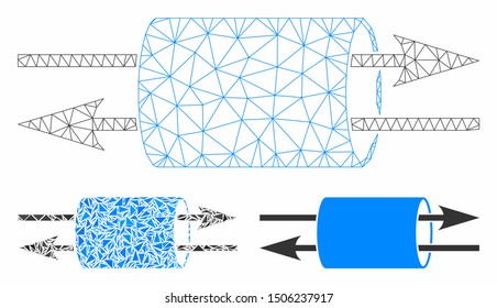 Mesh VPN pipe model with triangle mosaic icon. Wire carcass triangular mesh of VPN pipe. Vector mosaic of triangle parts in variable sizes, and color hues. Abstract 2d mesh VPN pipe,