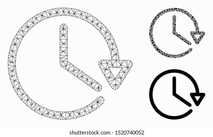 Mesh watch model with triangle mosaic icon. Wire frame polygonal mesh of watch. Vector mosaic of triangles in different sizes, and color tints. Abstract 2d mesh watch, designed with polygonal grid.