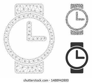 Mesh watches model with triangle mosaic icon. Wire carcass triangular mesh of watches. Vector mosaic of triangle elements in different sizes, and color tones. Abstract flat mesh watches,