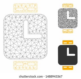 Mesh watches model with triangle mosaic icon. Wire carcass triangular mesh of watches. Vector mosaic of triangle elements in different sizes, and color tinges. Abstract flat mesh watches,