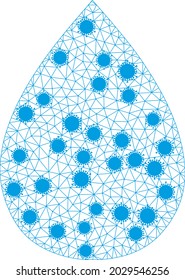 Mesh water drop polygonal icon vector illustration, with coronavirus items. Model is based on water drop flat icon, with virus items and triangle net.