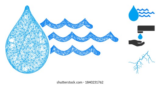 Mesh water polygonal web icon vector illustration. Abstraction is based on water flat icon. Triangle network forms abstract water flat model.