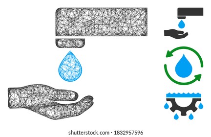 Mesh water saving polygonal web icon vector illustration. Carcass model is based on water saving flat icon. Triangular net forms abstract water saving flat carcass.