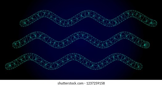 Mesh water waves polygonal illustration. Abstract mesh lines, triangles and points on dark background with water waves. Wire frame 2D polygonal line network in vector format on a dark blue background.