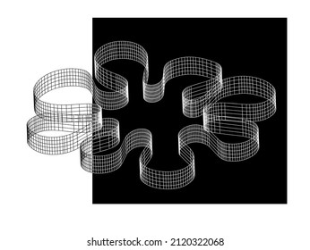 Mesh wave element. 3d design background. web icon decor spline cylinder.Vector technology futuristic grid. Spiral geometric polygon wire-frame model.Innovation concept. Cyber template.