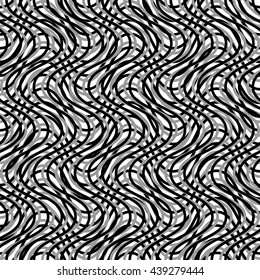 Mesh of wavy, billowy, undulating lines. Repeatable geometric monochrome pattern