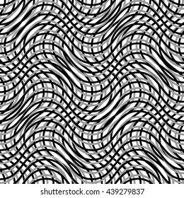 Mesh of wavy, billowy, undulating lines. Repeatable geometric monochrome pattern