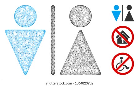 Mesh WC persons polygonal web icon vector illustration. Model is based on WC persons flat icon. Triangular mesh forms abstract WC persons flat carcass.