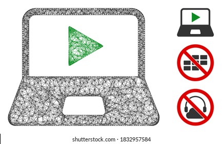 Mesh Webcast Laptop Polygonal Web Icon Vector Illustration. Abstraction Is Based On Webcast Laptop Flat Icon. Triangle Network Forms Abstract Webcast Laptop Flat Carcass.