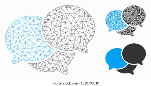 Mesh webinar model with triangle mosaic icon. Wire frame polygonal mesh of webinar. Vector collage of triangle parts in various sizes, and color tinges. Abstract 2d mesh webinar,