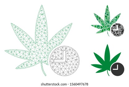 Mesh weed time model with triangle mosaic icon. Wire frame triangular mesh of weed time. Vector collage of triangle elements in different sizes, and color shades. Abstract 2d mesh weed time,