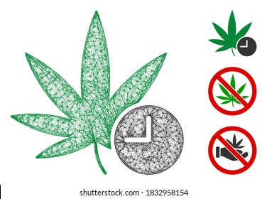 Mesh weed time polygonal web icon vector illustration. Model is based on weed time flat icon. Triangular mesh forms abstract weed time flat model.