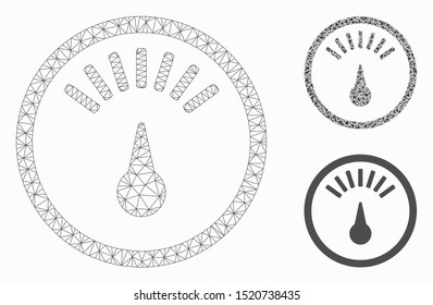 Mesh weight gauge model with triangle mosaic icon. Wire carcass polygonal mesh of weight gauge. Vector mosaic of triangles in different sizes, and color tinges. Abstract 2d mesh weight gauge,