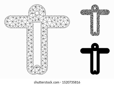 Mesh welcome person model with triangle mosaic icon. Wire frame polygonal mesh of welcome person. Vector collage of triangle parts in various sizes, and color shades.