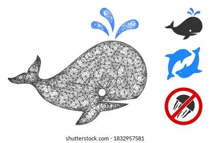 Mesh whale polygonal web icon vector illustration. Carcass model is based on whale flat icon. Triangle network forms abstract whale flat carcass.
