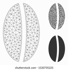 Mesh wheat seed model with triangle mosaic icon. Wire frame triangular network of wheat seed. Vector mosaic of triangle parts in different sizes, and color tones. Abstract flat mesh wheat seed,