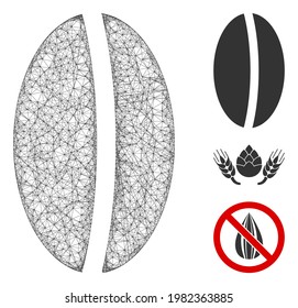 Mesh wheat seed polygonal web icon vector illustration. Carcass model is based on wheat seed flat icon. Triangular mesh forms abstract wheat seed flat model.