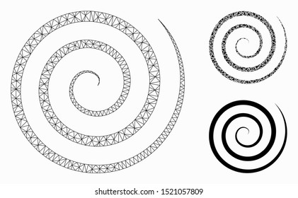 Mesh whirl model with triangle mosaic icon. Wire frame polygonal mesh of whirl. Vector mosaic of triangles in different sizes, and color shades. Abstract 2d mesh whirl, created from triangles.