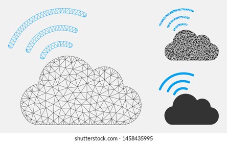 Mesh Wi-Fi cloud model with triangle mosaic icon. Wire frame polygonal mesh of Wi-Fi cloud. Vector mosaic of triangle elements in variable sizes, and color hues. Abstract 2d mesh Wi-Fi cloud,