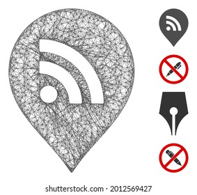 Mesh Wi-Fi marker web 2d vector illustration. Model is created from Wi-Fi marker flat icon. Network forms abstract Wi-Fi marker flat model. wireframe 2D web network isolated on a white background.