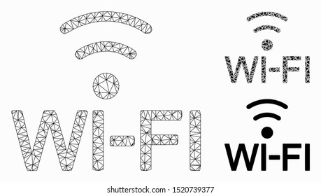 Mesh Wi-Fi model with triangle mosaic icon. Wire frame triangular network of Wi-Fi. Vector mosaic of triangle elements in variable sizes, and color hues. Abstract 2d mesh Wi-Fi,