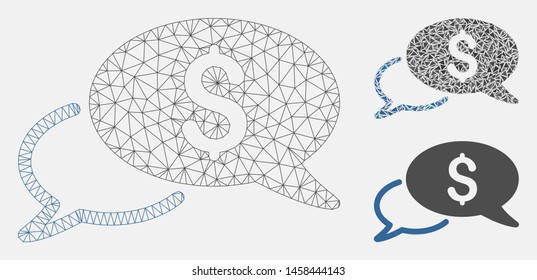 Mesh wire transfer model with triangle mosaic icon. Wire frame polygonal mesh of wire transfer. Vector composition of triangle elements in various sizes, and color shades.