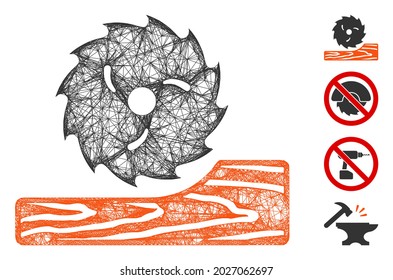 Mesh wood processing web icon vector illustration. Abstraction is based on wood processing flat icon. Network forms abstract wood processing flat model.