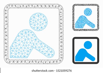 Mesh worker model with triangle mosaic icon. Wire frame polygonal mesh of worker. Vector mosaic of triangle parts in various sizes, and color tinges. Abstract flat mesh worker,