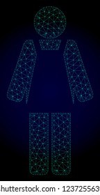 Mesh worker person polygonal illustration. Abstract mesh lines, triangles and points on dark background with worker person.