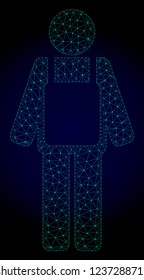 Mesh worker person polygonal illustration. Abstract mesh lines, triangles and points on dark background with worker person.
