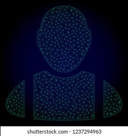 Mesh worker polygonal illustration. Abstract mesh lines, triangles and points on dark background with worker. Wire frame 2D polygonal line network in vector format on a dark blue background.