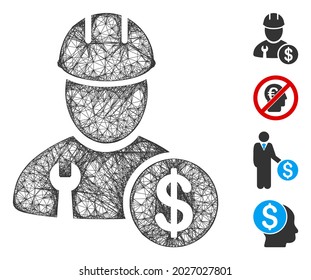 Ilustración vectorial del icono de la web de salario de trabajador de malla. El modelo de canal se crea a partir de un icono plano de salario de trabajador. La malla forma un modelo abstracto de plano salarial de los trabajadores.