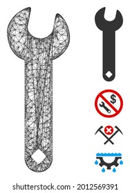 Ilustración vectorial de icono de la llave web de malla. El modelo de canal se basa en un icono plano de llave. La malla forma la carcasa plana con llave abstracta. Red web plana con marco de cable aislada en un fondo blanco.