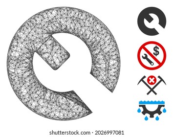 Mesh wrench web icon vector illustration. Carcass model is based on wrench flat icon. Network forms abstract wrench flat model. Wire frame flat web network isolated on a white background.