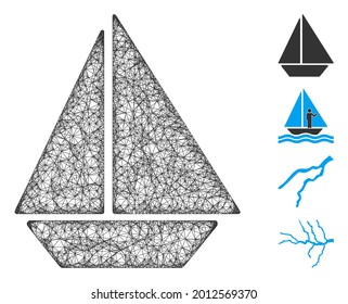 Mesh yacht web icon vector illustration. Abstraction is based on yacht flat icon. Mesh forms abstract yacht flat model. Wire frame flat line network isolated on a white background.