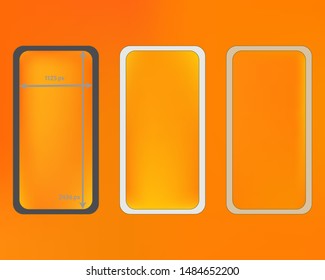 Mesh, yellow colored phone backgrounds kit. Usefull backdrop. Recent separated groups, easy to edit EPS. Ordinary screen design set, isolated background. 2436x1125 ratio.