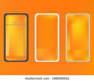 Mesh, yellow colored phone backgrounds kit. Breezy separated groups, easy to edit EPS. Usefull backdrop. Liquid screen design set, isolated background. 2436x1125 ratio.