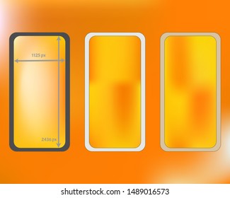 Mesh, yellow colored phone backgrounds kit. Usefull backdrop. Cool separated groups, easy to edit EPS. Liquid screen design set, isolated background. 2436x1125 ratio.