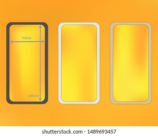 Mesh, yellow colored phone backgrounds kit. Minimal screen design set, isolated background. Elementary backdrop. Clean separated groups, easy to edit EPS. 2436x1125 ratio.