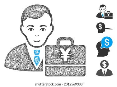 Mesh yen accounter web icon vector illustration. Abstraction is based on yen accounter flat icon. Network forms abstract yen accounter flat model.