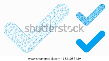 Mesh yes model with triangle mosaic icon. Wire carcass polygonal mesh of yes. Vector mosaic of triangle parts in various sizes, and color tinges. Abstract 2d mesh yes, designed with polygonal grid.