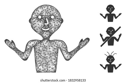 Mesh young guru polygonal web icon vector illustration. Model is based on young guru flat icon. Triangular mesh forms abstract young guru flat model.