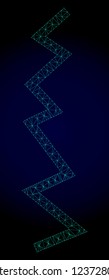 Mesh zigzag line polygonal illustration. Abstract mesh lines, triangles and points on dark background with zigzag line. Wire frame 2D polygonal line network in vector format on a dark blue background.