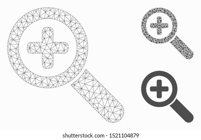 Mesh zoom in model with triangle mosaic icon. Wire frame triangular mesh of zoom in. Vector mosaic of triangles in different sizes, and color hues. Abstract flat mesh zoom in,