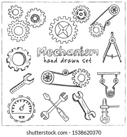 Meshanism icon set Hand drawn vector illustration isolated on white background.